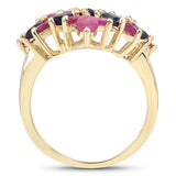 6.97 Carat Genuine Emerald, Blue Sapphire and Ruby .925 Sterling Silver Ring