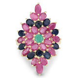 6.97 Carat Genuine Emerald, Blue Sapphire and Ruby .925 Sterling Silver Ring