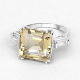 11.45 Carat Genuine Lemon Quartz and White Topaz .925 Sterling Silver Ring