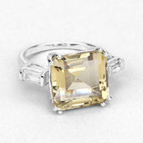 11.45 Carat Genuine Lemon Quartz and White Topaz .925 Sterling Silver Ring