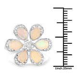 1.71 Carat Genuine Ethiopian Opal and White Topaz .925 Sterling Silver Ring Ring