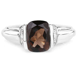 2.03 Carat Genuine Smoky Quartz & White Topaz .925 Sterling Silver Ring