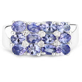 2.07 Carat Genuine Tanzanite and White Diamond .925 Sterling Silver Ring