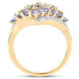 18K Yellow Gold Plated 2.00 Carat Genuine Tanzanite .925 Sterling Silver Ring