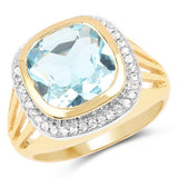 14K Yellow Gold Plated 4.64 Carat Genuine Blue Topaz and White Topaz .925 Sterling Silver Ring
