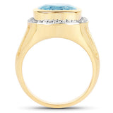14K Yellow Gold Plated 4.64 Carat Genuine Blue Topaz and White Topaz .925 Sterling Silver Ring