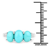 2.97 Carat Genuine Turquoise and White Zircon .925 Sterling Silver Ring