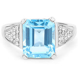 5.75 Carat Genuine Swiss Blue Topaz and White Topaz .925 Sterling Silver Ring