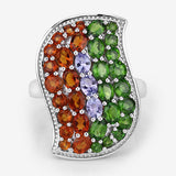 4.18 Carat Genuine Multi Stones .925 Sterling Silver Ring