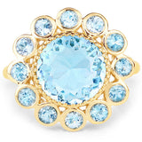 14K Yellow Gold Plated 6.59 Carat Genuine Blue Topaz .925 Sterling Silver Ring