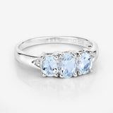 0.95 Carat Genuine Aquamarine and White Diamond .925 Sterling Silver Ring