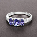 1.11 Carat Genuine Tanzanite and White Diamond .925 Sterling Silver Ring