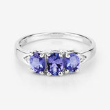 1.11 Carat Genuine Tanzanite and White Diamond .925 Sterling Silver Ring