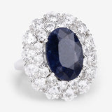 10.64 Carat Dyed Sapphire and White Topaz .925 Sterling Silver Ring