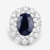 10.64 Carat Dyed Sapphire and White Topaz .925 Sterling Silver Ring