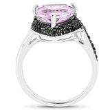 3.53 Carat Genuine Pink Amethyst and Black Spinel .925 Sterling Silver Ring
