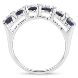 3.66 Carat Genuine Blue Sapphire and White Topaz .925 Sterling Silver Ring