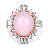 14K Rose Gold Plated 6.42 Carat Genuine Pink Opal and White Topaz .925 Sterling Silver Ring