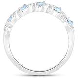0.54 Carat Genuine Aquamarine and White Topaz .925 Sterling Silver Ring