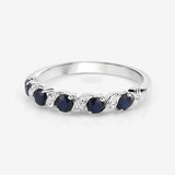 0.64 Carat Genuine Blue Sapphire and White Topaz .925 Sterling Silver Ring