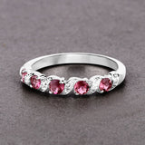 0.64 Carat Genuine Pink Tourmaline and White Topaz .925 Sterling Silver Ring