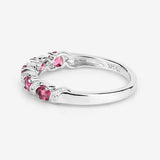 0.64 Carat Genuine Pink Tourmaline and White Topaz .925 Sterling Silver Ring