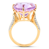 14K Yellow Gold Plated 10.44 Carat Genuine Pink Amethyst and White Topaz .925 Sterling Silver Ring