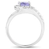1.82 Carat Genuine Tanzanite and White Zircon .925 Sterling Silver Ring