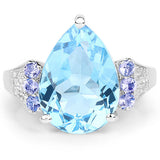 6.86 Carat Genuine Swiss Blue Topaz, Tanzanite & White Topaz .925 Sterling Silver Ring