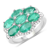 3.33 Carat Genuine Zambian Emerald and White Zircon .925 Sterling Silver Ring