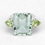 11.90 Carat Genuine Green Amethyst and Peridot .925 Sterling Silver Ring