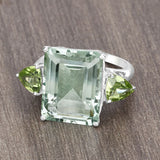 11.90 Carat Genuine Green Amethyst and Peridot .925 Sterling Silver Ring