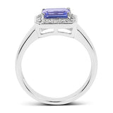 1.12 Carat Genuine Tanzanite and White Topaz .925 Sterling Silver Ring