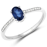 0.54 Carat Genuine Blue Sapphire and White Diamond 14K White Gold Ring