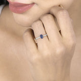 0.54 Carat Genuine Blue Sapphire and White Diamond 14K White Gold Ring