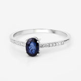 0.54 Carat Genuine Blue Sapphire and White Diamond 14K White Gold Ring