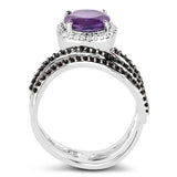 2.31 Carat Genuine Amethyst, Black Spinel and White Diamond .925 Sterling Silver Ring