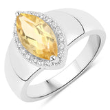1.49 Carat Genuine Citrine and White Topaz .925 Sterling Silver Ring