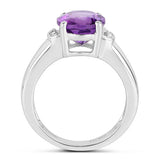 3.32 Carat Genuine  Amethyst and White Topaz .925 Sterling Silver Ring
