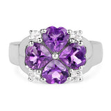 3.12 Carat Genuine Amethyst and White Topaz .925 Sterling Silver Ring