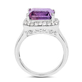 4.42 Carat Genuine  Amethyst and White Topaz .925 Sterling Silver Ring