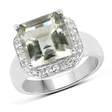 4.52 Carat Genuine Green Amethyst and White Topaz .925 Sterling Silver Ring