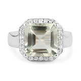 4.52 Carat Genuine Green Amethyst and White Topaz .925 Sterling Silver Ring