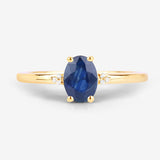 0.97 Carat Genuine Blue Sapphire and White Diamond 10K Yellow Gold Ring