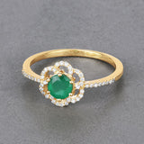 0.55 Carat Genuine Zambian Emerald and White Diamond 14K Yellow Gold Ring
