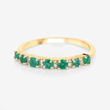 0.41 Carat Genuine Zambian Emerald and White Diamond 14K Yellow Gold Ring
