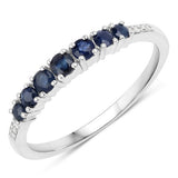 0.45 Carat Genuine Blue Sapphire and White Diamond 14K White Gold Ring
