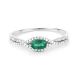 0.32 Carat Genuine Zambian Emerald and White Diamond 14K White Gold Ring