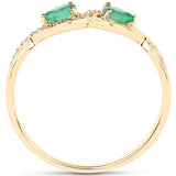 0.35 Carat Genuine Zambian Emerald and White Diamond 14K Yellow Gold Ring