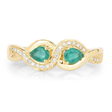 0.35 Carat Genuine Zambian Emerald and White Diamond 14K Yellow Gold Ring